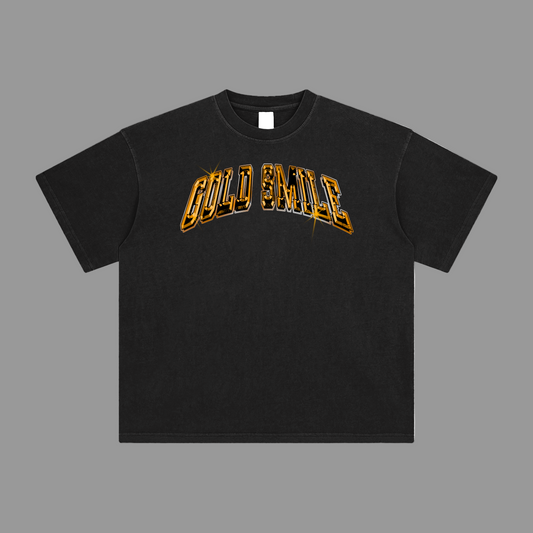 Black t-shirt with 'GOLD SMILE' text