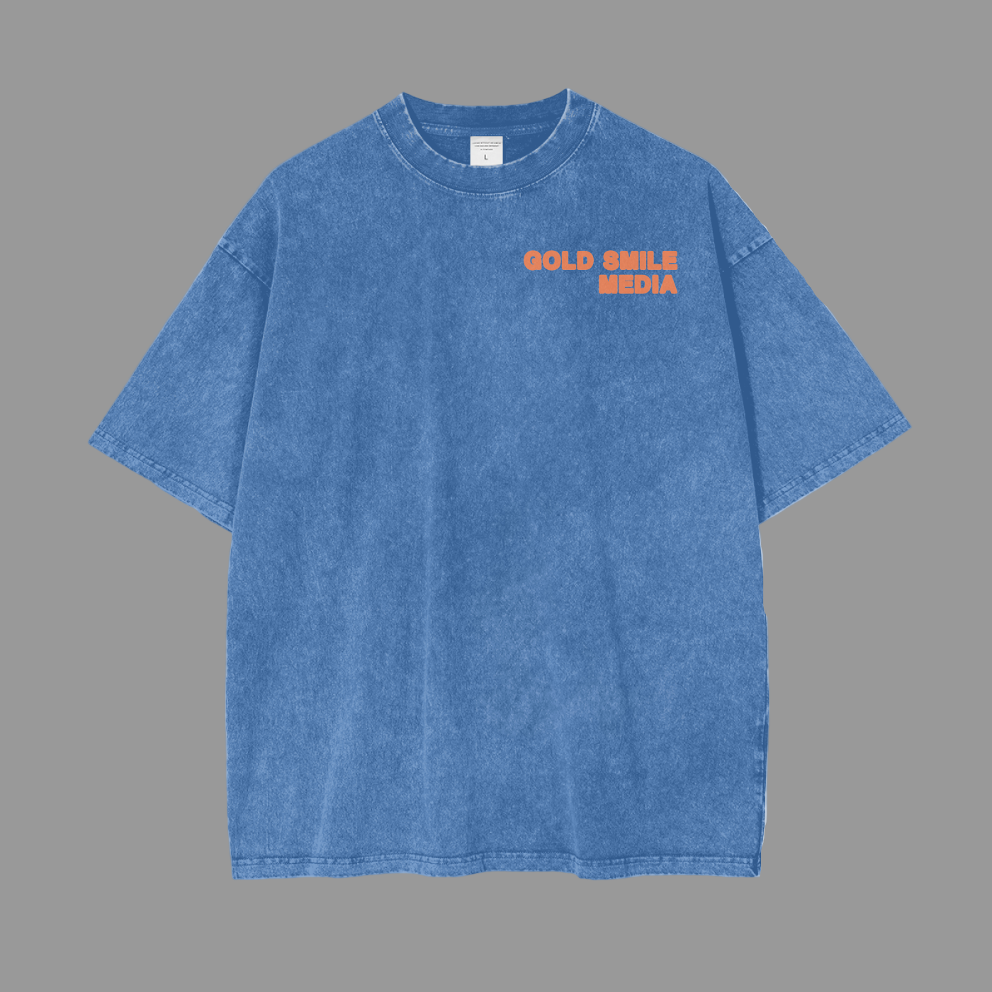 Blue t-shirt with 'Gold Smile Media' text