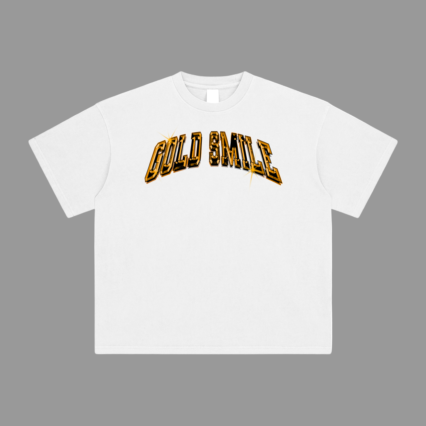 White t-shirt with 'Gold Smile' text